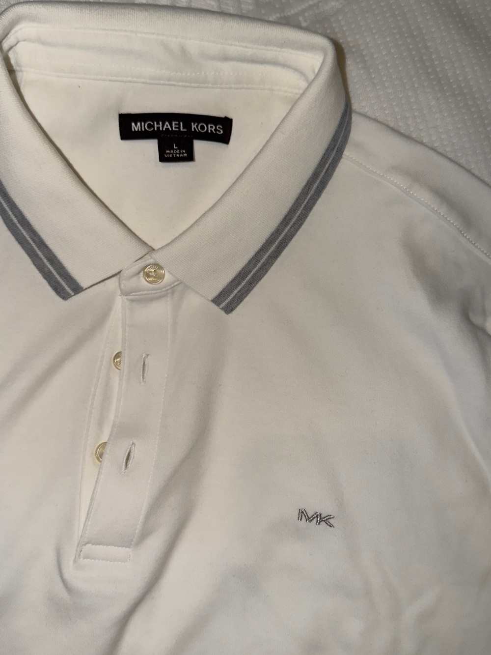 Michael Kors White Polo with Grey Trim and MK Embroidery